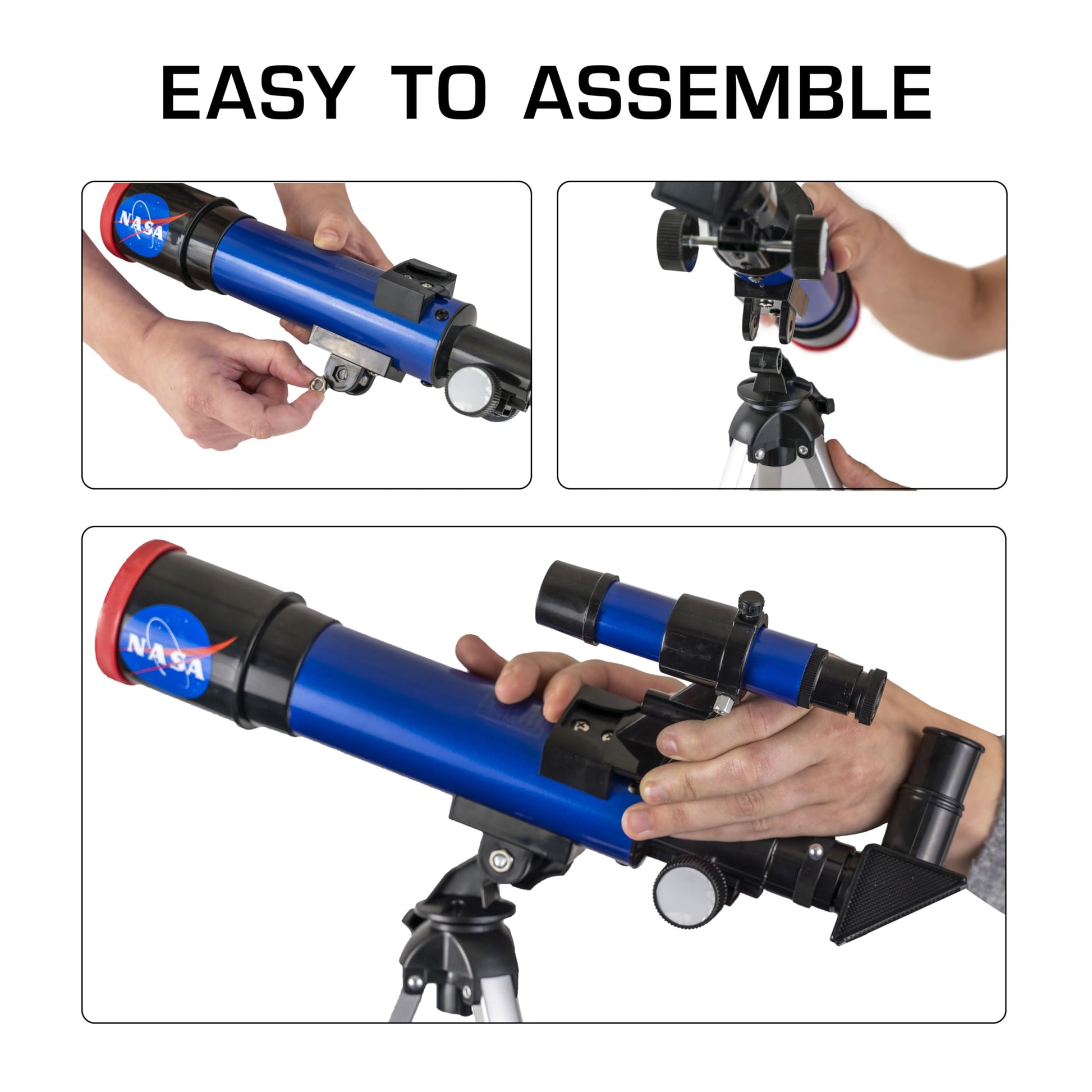 Blue Marble NASA Lunar Telescope for kids with 90x magnification, two eyepieces, tabletop tripod, and finder scope for beginner astronomy