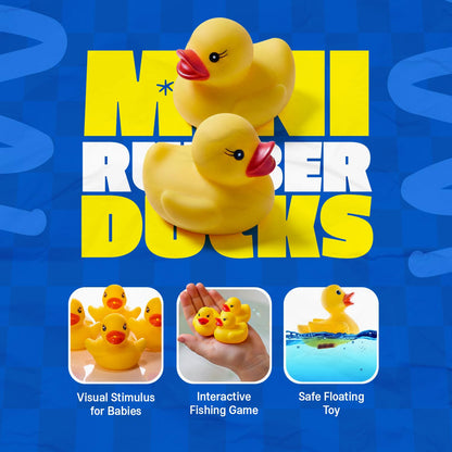 Mini Rubber Ducks Bath Toy Set 10 Ducks 2 Fishing Nets Kids Water Play Gift Fun Water Games for Kids, Perfect for Summer Paddling Pools and Baby Showers