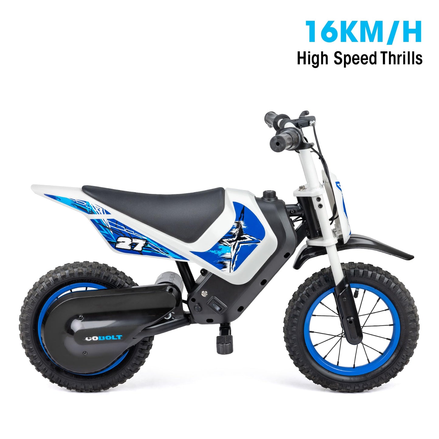 Xootz Cobolt Kids Electric Motorbike, 150W Motor 8/16 km/h Speed Modes, 14.4V Lithium Battery, Handbrake, Padded Seat and Mudguard, Motorcycle Gift For Kids Age 6+