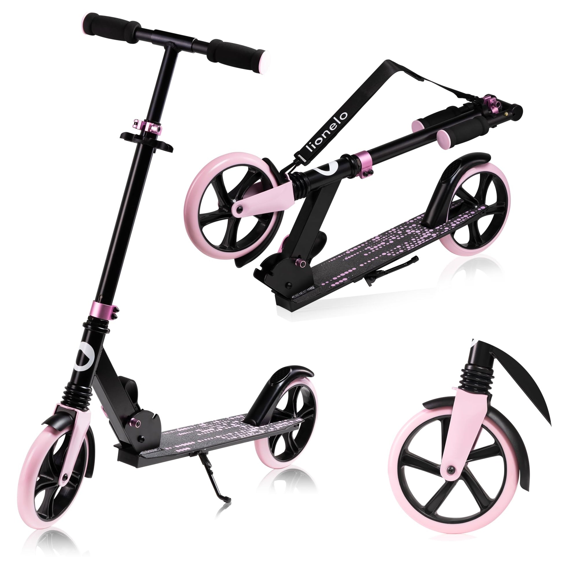 Lionelo Luca lightweight scooter for kids and teens, foldable with adjustable handlebars and shock-resistant design.
