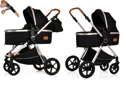 Baby Pram Pushchair Buggy Stroller 3 in 1 with Car Seat Child Lightweight Folding Stroller 3 in 1 Travel System Pram for Newborns Toddlers from Birth New 2026 Style FREEBIES (BBC - Black Silver, BBC)