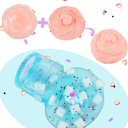 Petyuioyu slime kit with 12 colorful slime putty containers, including butter and crystal slime, soft, non-sticky, for kids’ party favors.