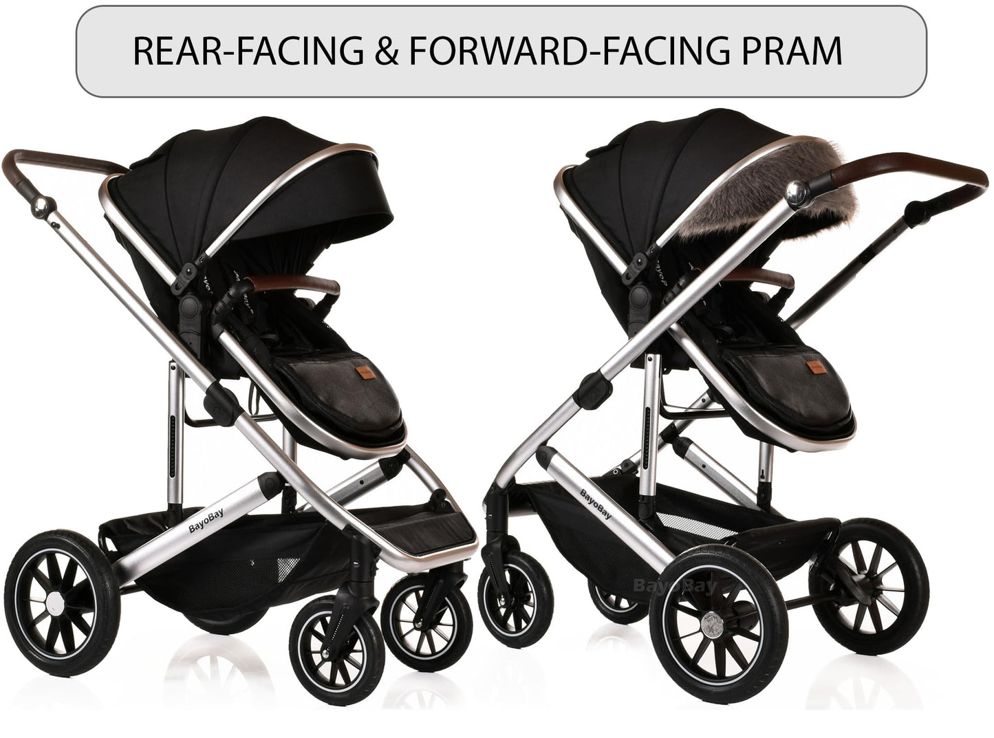 3 in 1 Baby Pram Travel System with Car Seat Lightweight Buggy Foldable Pushchair for Newborn and Toddlers up to 22kg New 2025 Style (Black - Silver)