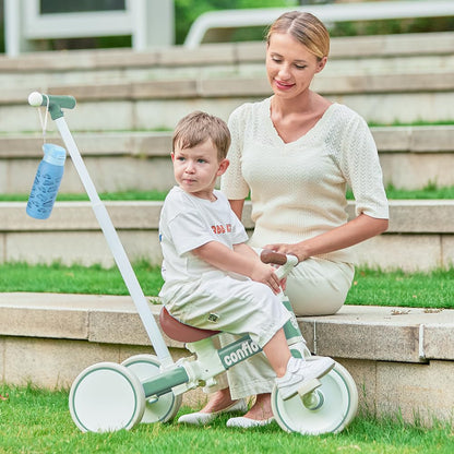 Toddler Tricycle Balance Bike for 2 3 4 Year Olds, 5 in 1 Kids Trike with Parent Handle & Removable Pedals, Push Trike Ride on Toys, Birthday Gifts for Boys Girls