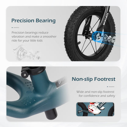 Hello-5ive 12" Balance Bike for 2, 3, 4, 5 Year Old Boys and Girls, Lightweight Nylon Frame Toddler Training Bike No Pedal Bikes for Kids with Adjustable Seat and Air Tires (Green)