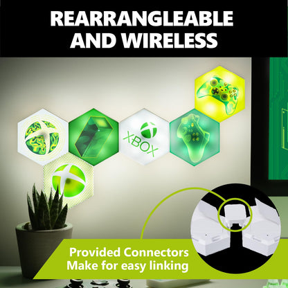 XBOX Paladone Hexagon LED Lights, Free Standing or Wall Mountable Customizable Game Room Decor Lighting with Remote-Controlled Light Phasing and Music Reactive Modes