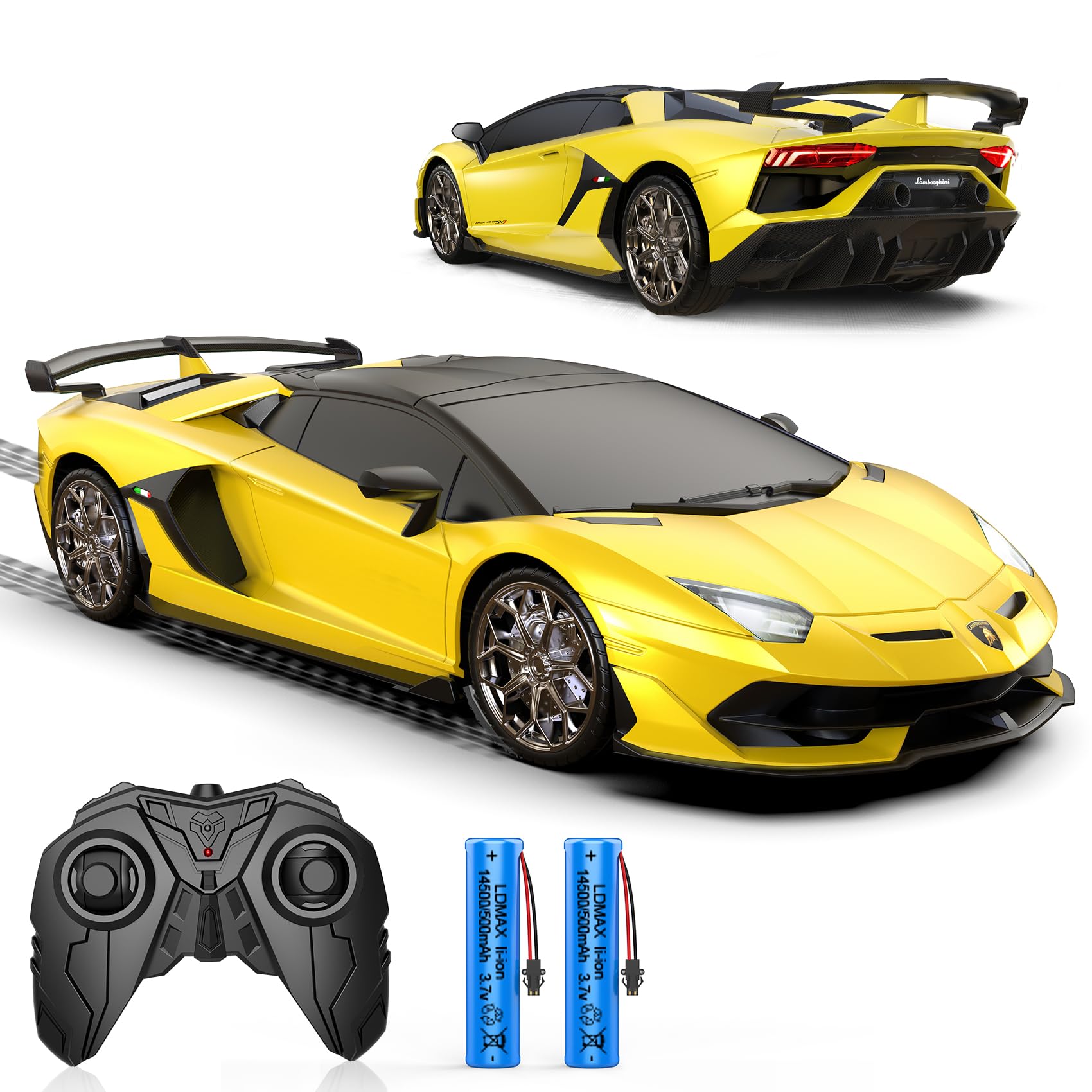 AEROQUEST 1:16 Lamborghini remote control car with detailed Lamborghini design, 2.4GHz RC toy car for boys and girls.