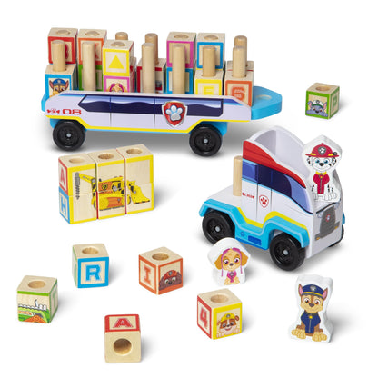 Melissa & Doug PAW Patrol Toy Truck with Alphabet & Number Wooden Building Blocks, Kids Toys for Girls and Boys Age 3+, PAW Patrol Toys, Play Vehicles Gift for 3 Year Old Boy or Girl