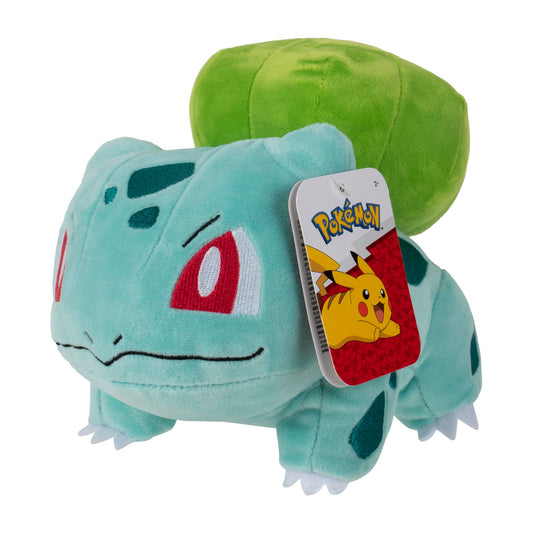 8-inch plush Bulbasaur toy from Pokémon, featuring a soft, green body and signature bulb on its back.