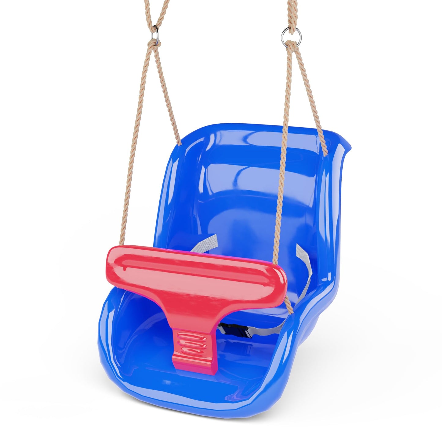 Deluxe Blue and Red Baby Swing Seat with Secure Safety System