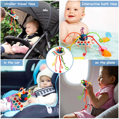 Tbotfip Montessori Toys, Silicone Pull String Activity Toy, Sensory Toys for Toddlers, Travel Toys for Babies, Early Development Baby Toys Fine Motor Skills Toys for 18+ Months