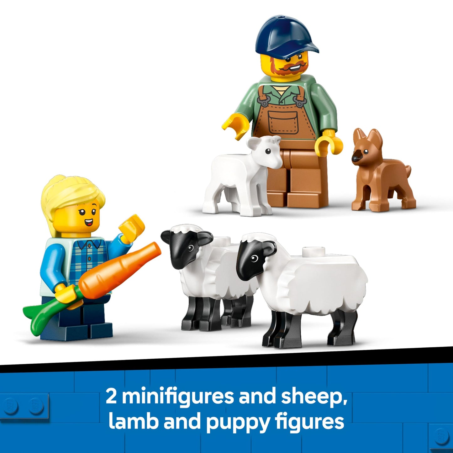 LEGO City red farm tractor with trailer, sheep toy figures, and colorful playset for children aged 4 and up.