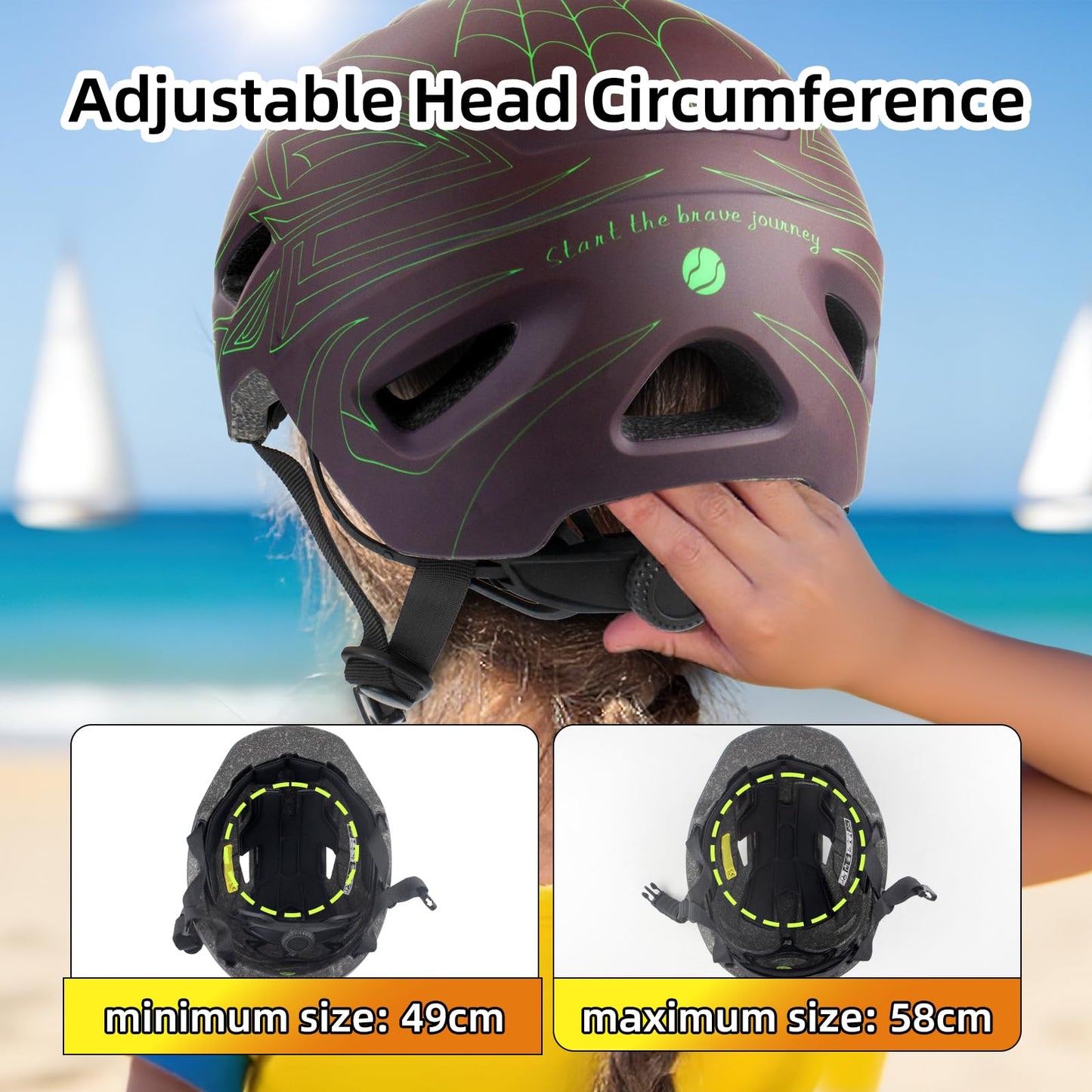 Kids Bike Helmet, Toddler Helmet with Peak Age 3-13, Lightweight PC Shell Boys Girls Adjustable Bike Helmet, Multi-Sport Cycle Scooter Skateboard Skate Protective Helmet 49-58cm (Rosewood)