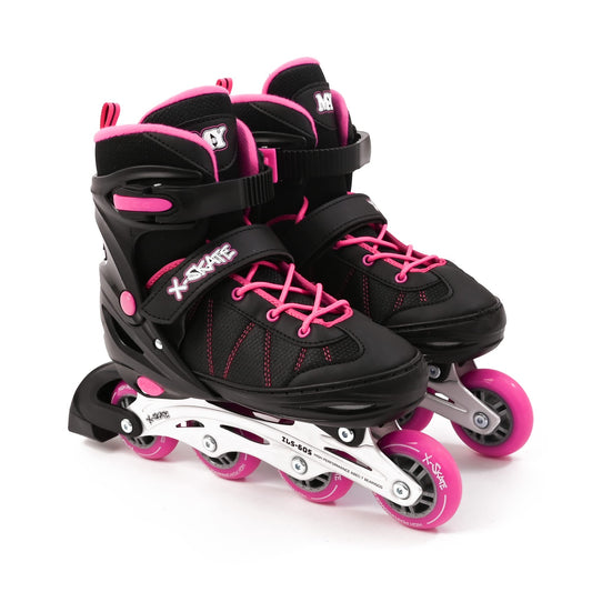 M.Y X-Skate Adjustable Pink Inline Roller Skates with Built In Adjusters Kids Roller Boots for Boys & Girls - Medium