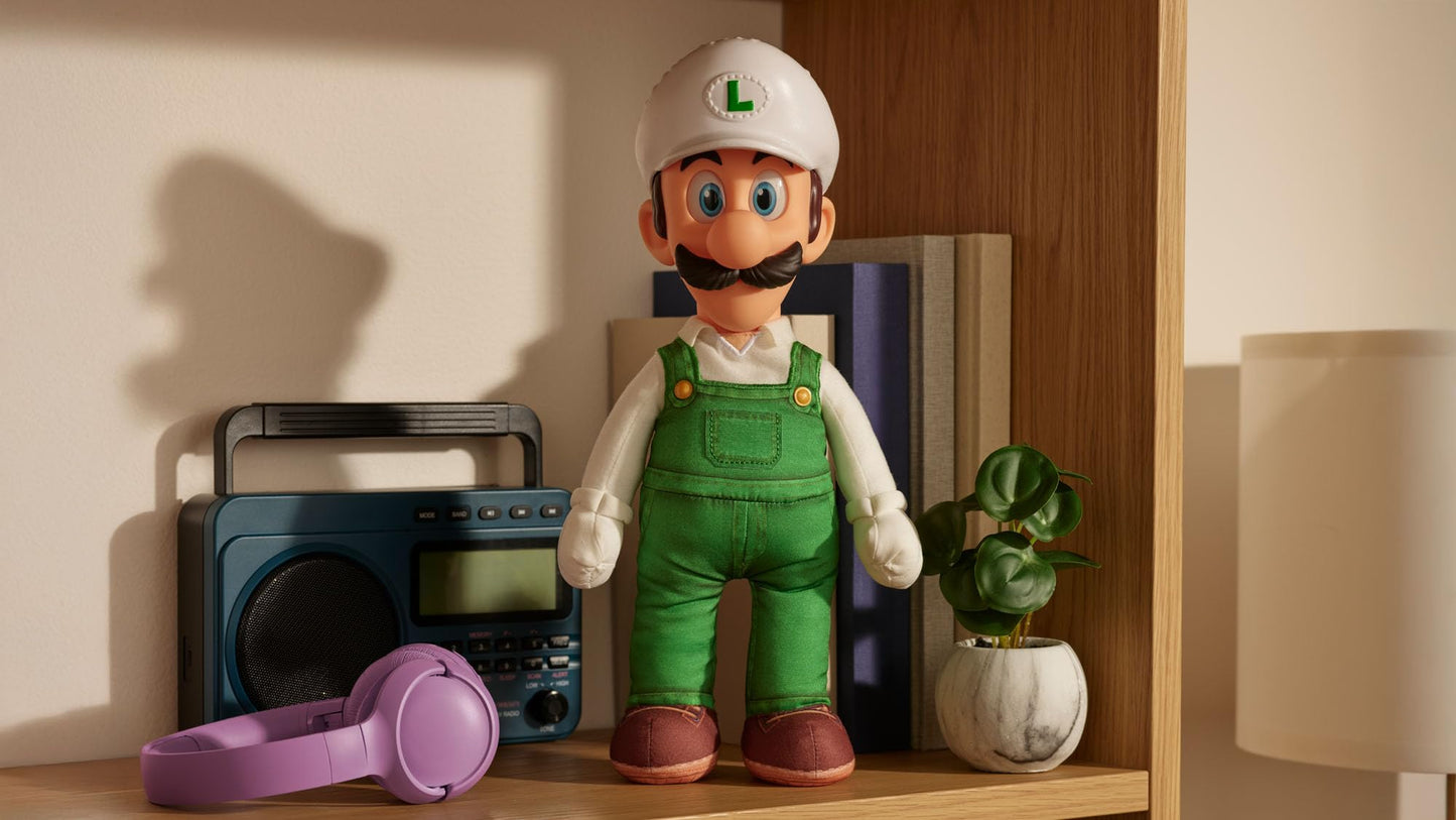 The Super Mario Galaxy Movie Fire Luigi Poseable Plush 15" / 38cm, Officially Licensed by Jakks Pacific, Plush with Sculpted Roto Head, Nintendo Collectible Plush, for Ages 3+