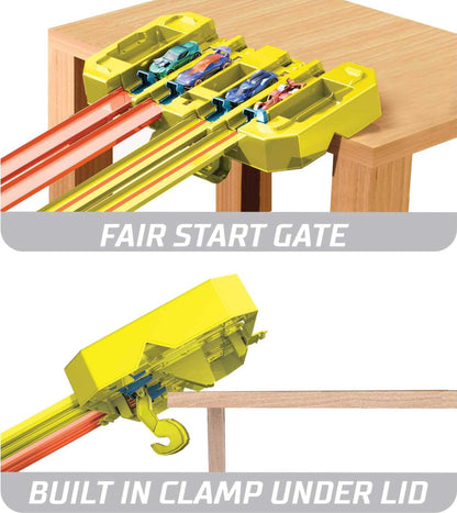 Hot Wheels Track Builder Gravity Speed Box with Launch Gate, Clamp 4 Lane Start Gate 2 Hot Wheels 1:64 scale Vehicles, GLC95