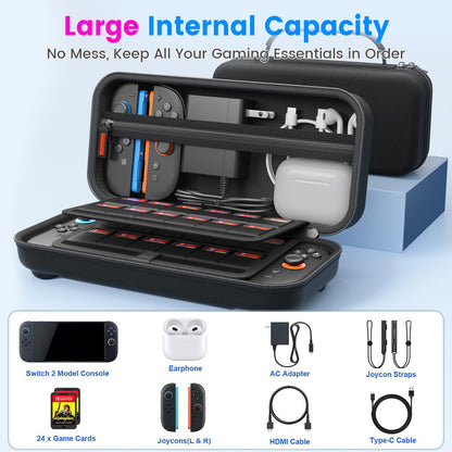 daydayup Switch 2 hard travel case with tempered glass screen protectors and guiding frame for Nintendo Switch 2 console.