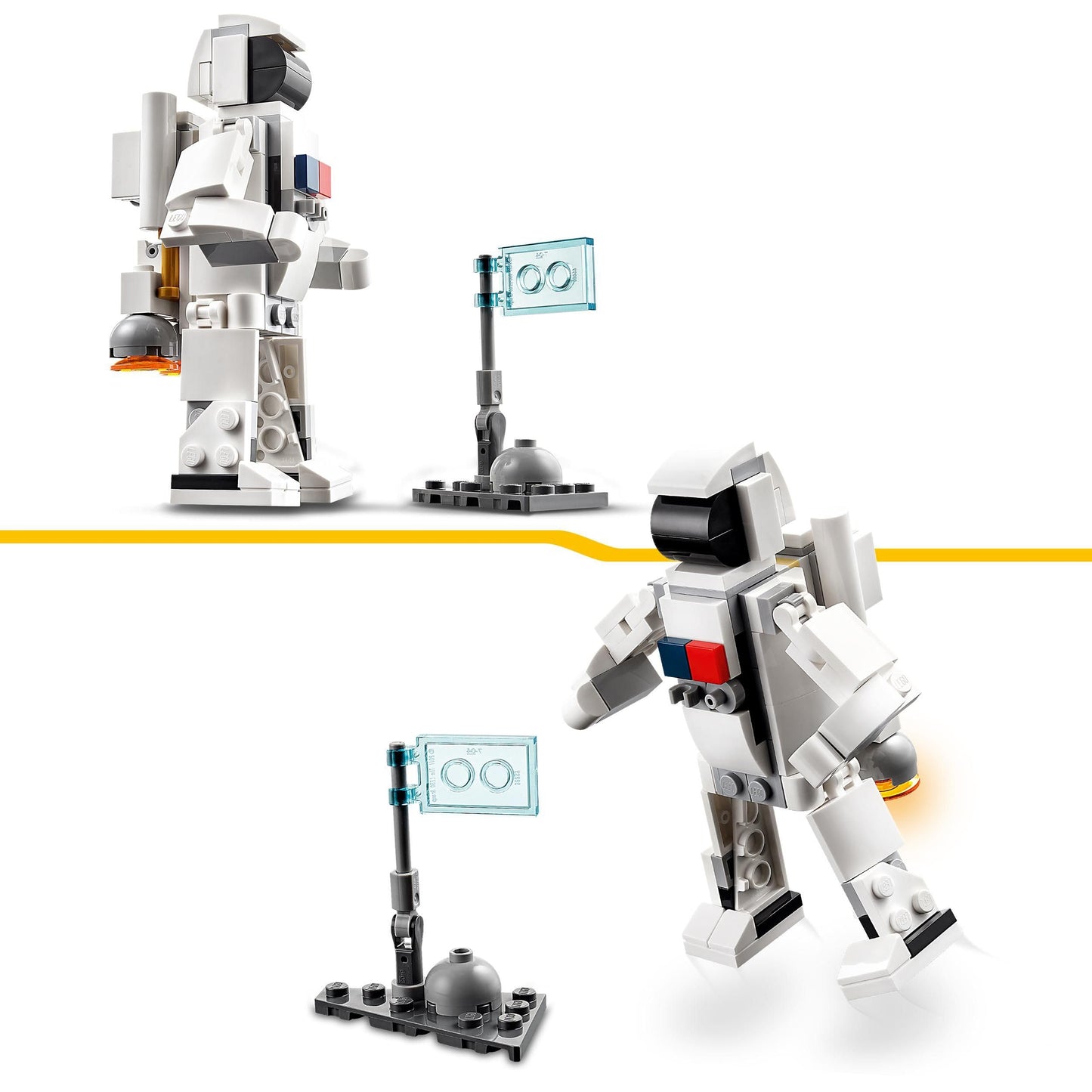 LEGO 31134 Creator 3-in-1 set featuring a space shuttle, astronaut figure, and spaceship for creative building fun.