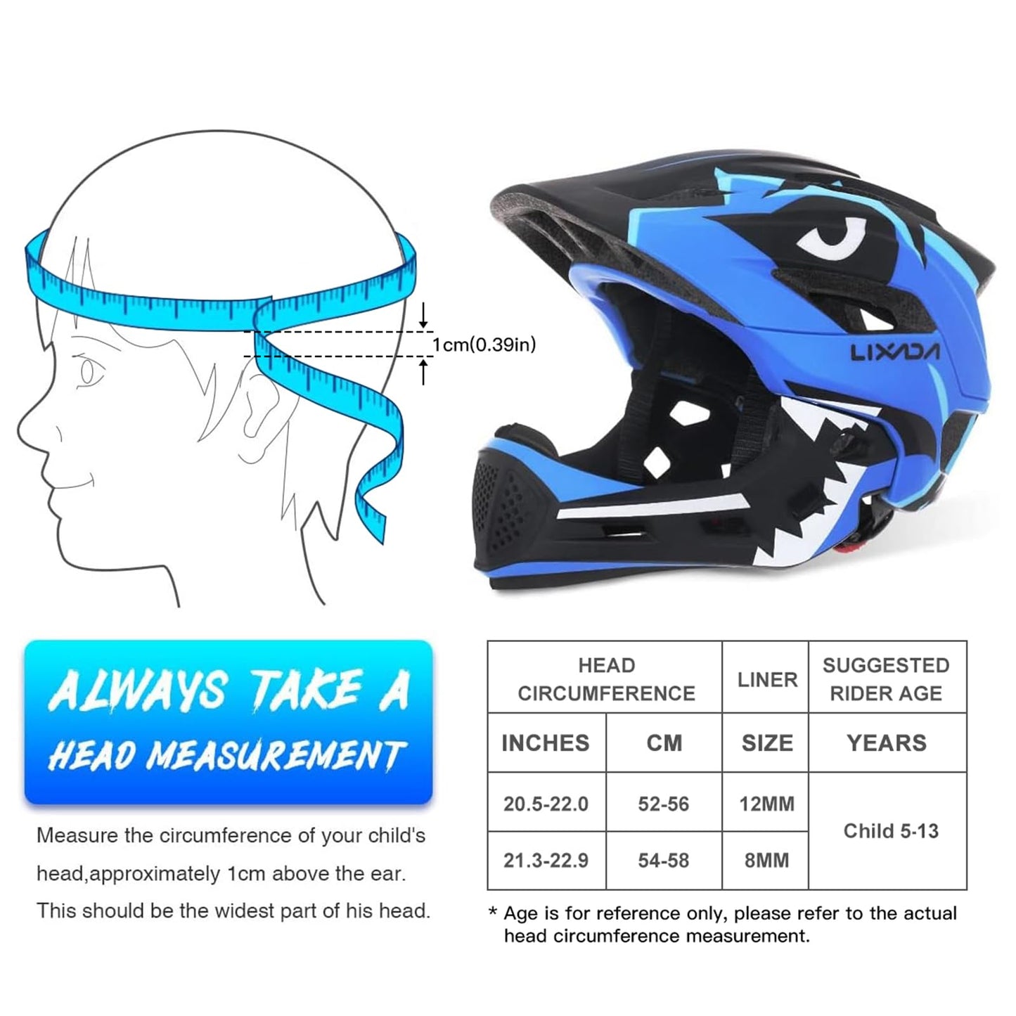 Lixada Kids Full Face Helmet Detachable Full Face Kids Bike Helmet Children Sports Safety Helmet for Cycling Skateboarding Roller Skating
