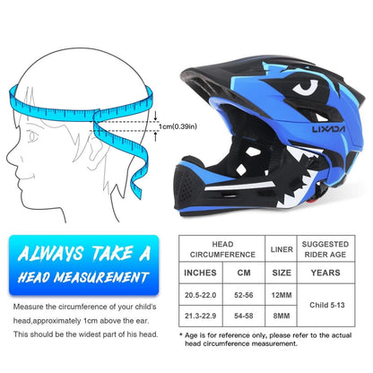 Lixada Kids Full Face Helmet Detachable Full Face Kids Bike Helmet Children Sports Safety Helmet for Cycling Skateboarding Roller Skating