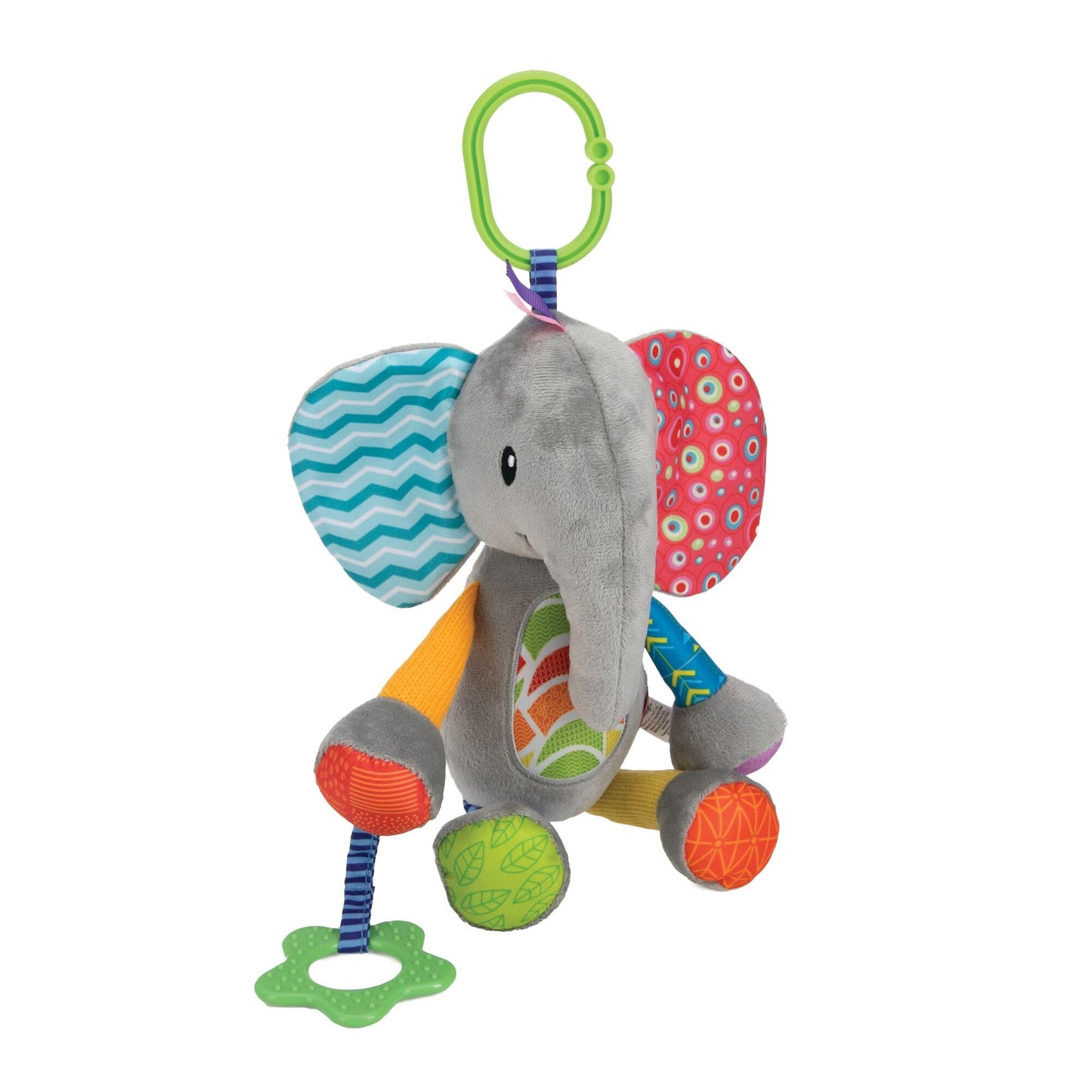 Nuby Pram Toy Plush Pals - Handy Hook | Multiple Textures | Early Development (Elephant)