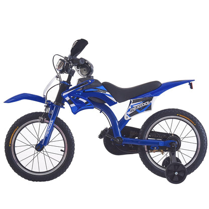 BSTSEL 16"/18"/20" Kids Bike Boys Motocross Bike Dazzling Motorcycle Bike Simulated Motorbike Sound Boys Bicycle Gift with Removable Stabilisers Wheels for Ages 4-12 Years Old (Blue, 16 inch Wheels)