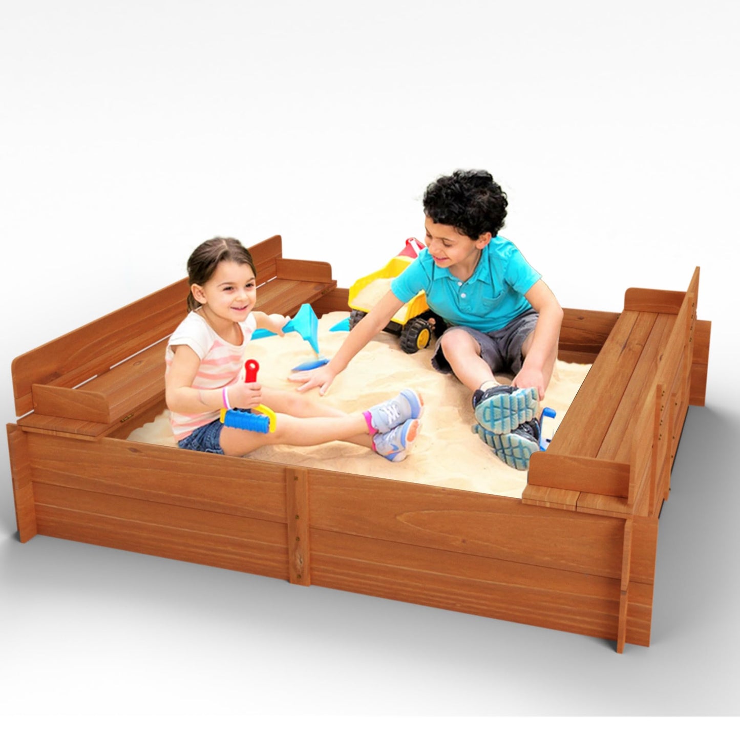 Big Game Hunters Sand Pit | 96 x 96 Square Wooden Sandpit with Lid | Outdoor Sandpit with Fold Out Lid that Becomes Seats for Children | Wooden Kids Toys