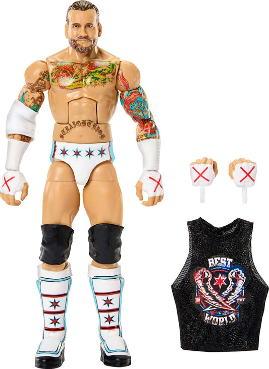 Mattel WWE Elite Action Figure & Accessories, Greatest Hits 2025 Set, 6-inch Collectible CM Punk with 25 Articulation Points & Swappable Hands, JHT46