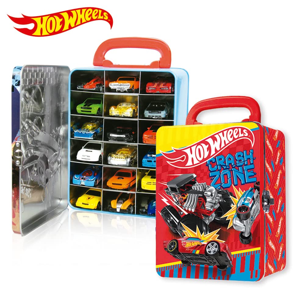 Hot Wheels 1:64 Scale cars Metal Car Carry Case I 18 Toy Storage & Organiser Gift for Collectors Kids Ages 3 Years Old Up 3D HW Race lid design (Cars not included)
