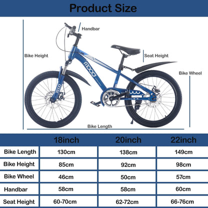 TRIOBLADE Kids Bike 18" 20" 22" Kids Mountain Bike for Boys and Girls Junior Mountain Bikes Children Bicycle with Shock Absorber 12.25-Inch Frame Dual Disc Brake 5-14 Years Old (Blue, 20 inch)