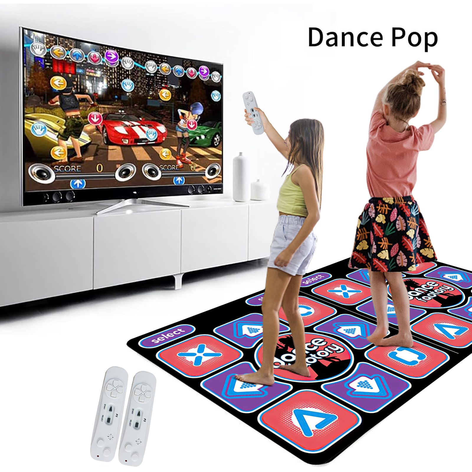 Eznaobo musical dance mat for TV and computer, double user dance floor with wireless controller, colorful sensory game buttons.