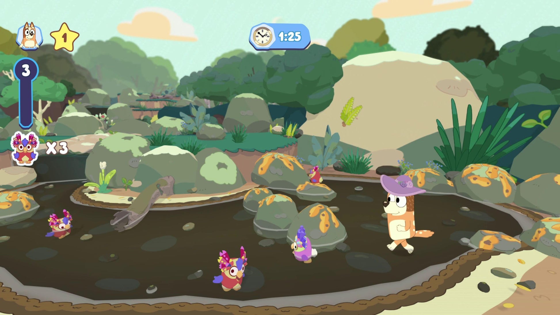 Bluey: The Videogame for Nintendo Switch, featuring colorful game cover art with Bluey and friends from Outright Games.