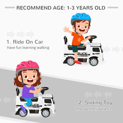 HOMCOM 3-in-1 Ride On Car Foot To Floor Slider Toddler w/Horn Steering Wheel NO POWER Manual Under Seat Storage Safe Design for 1-3 Year Old White