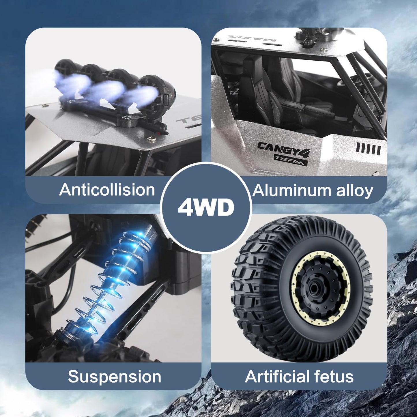 Jiakora RC Trucks Cars Remote Control Car 1:12 Off-Road Monster Truck,Metal Shell 4WD Dual Motors LED Headlight Rock Crawler,2.4Ghz All Terrain Hobby Truck with 2 Batteries for 60 Min Play,Kids/Boys &