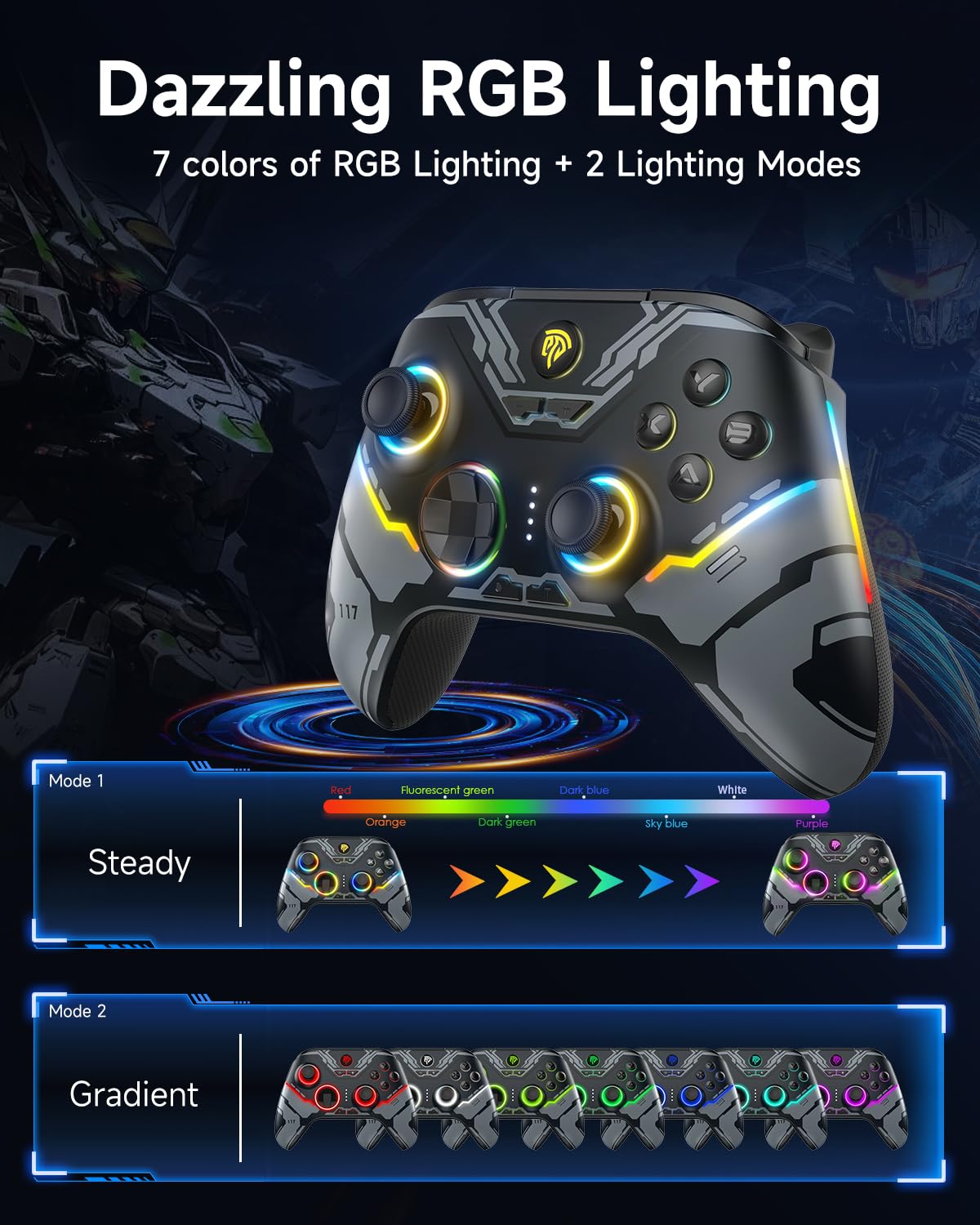 EasySMX X15 wireless PC controller with hall triggers and joysticks, compatible with Windows, Android, Steam, and Switch.