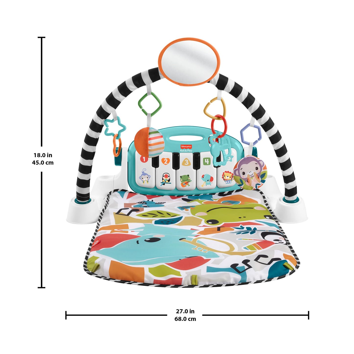 Fisher-Price Baby Activity Mat Glow and Grow Kick & Play Piano Gym with colorful toys and musical piano for infants, blue color.