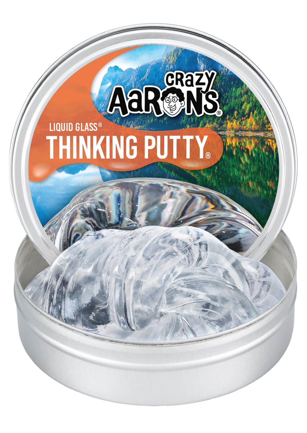 Crazy Aaron's Thinking Putty Liquid Glass in a 4-inch tin, see-through stress relief and sensory toy for kids and adults