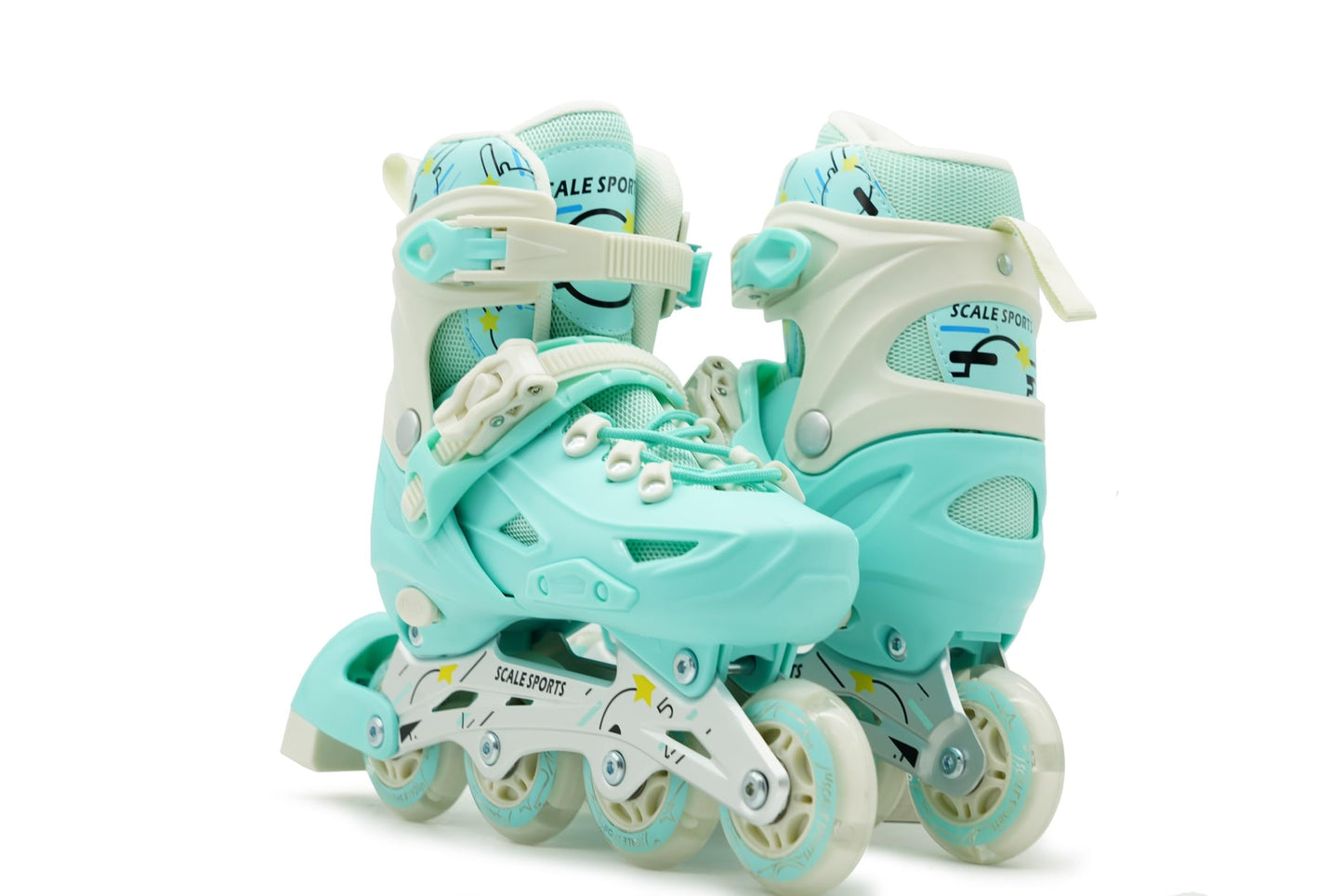 Scale Sports Adjustable Roller Skates Inline with 8 Light-Up Wheels – Kids Inline Roller Skates for Children's and Adults Rollers for Boys and Girls (Mint, Small-UK C11-1, EU 29-32)
