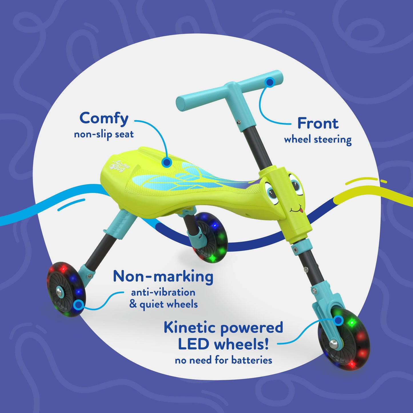 Scuttlebug 8615 Firefly Light Up Trike Ages 1-3 Push Bike 3-Wheel Foldable Ride-On Tricycle for 1+ Year Old Boys and Girls, Antennae Handlebar, Develop Your Toddler’s Balance and Motor Skills, Green