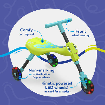 Scuttlebug 8615 Firefly Light Up Trike Ages 1-3 Push Bike 3-Wheel Foldable Ride-On Tricycle for 1+ Year Old Boys and Girls, Antennae Handlebar, Develop Your Toddler’s Balance and Motor Skills, Green