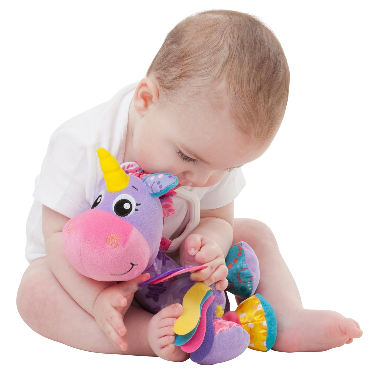Playgro Activity Friend Stella Unicorn - Delight Your Baby Girl with this Sensory Development Toy, Ideal Baby Girl Gift for 0+ Months - On-The-Go Fun with Car Seat Toys and Pram Toy