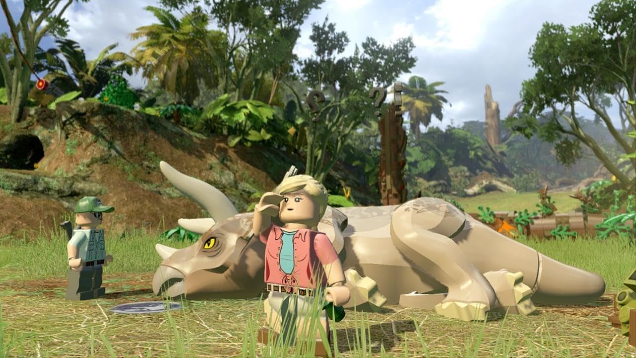 LEGO Jurassic World game box for ages 6+ featuring colorful LEGO dinosaur characters and gameplay scene.