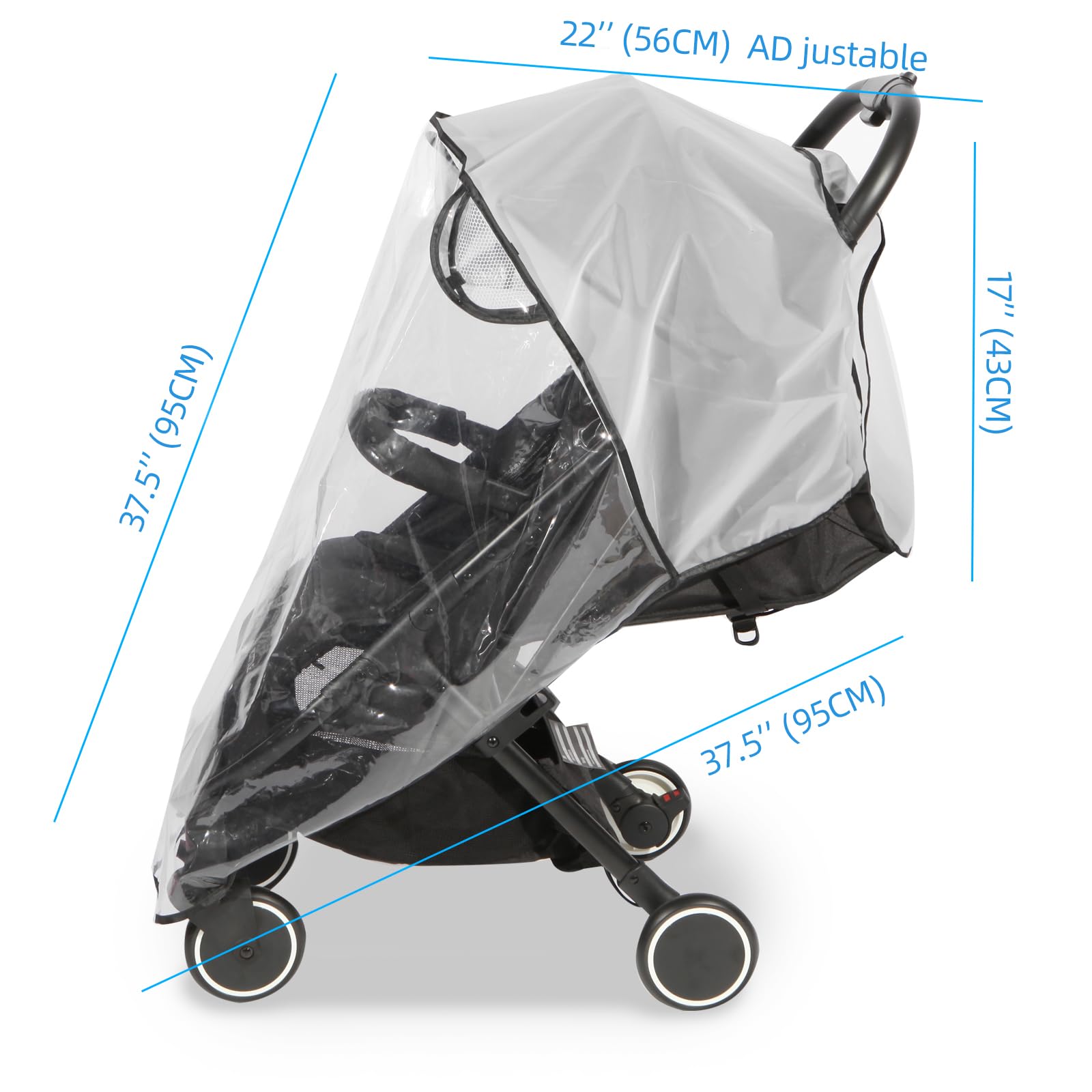 Hrzeem universal pushchair rain cover, windproof and waterproof, with sun, dust, and snow protection for strollers.