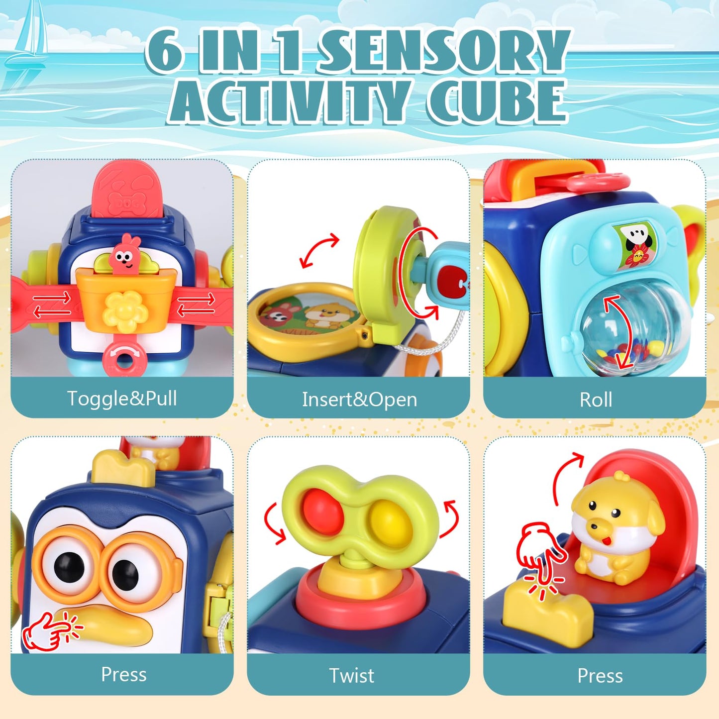 Montessori Busy Board Sensory Toys for 1-2 Year Old Toddlers: Activity Cube, Baby Fidget, Travel and Airplane Educational Learning Toys - Gift for 12-18 Month Old