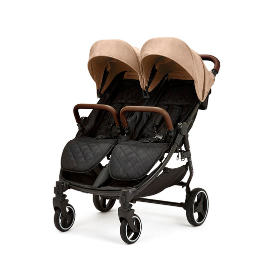 Ickle Bubba Venus Double Stroller – Compact, Lightweight Foldable Twin Pushchair for Twins or Siblings, Suitable from Birth to 15kg (Approx. 3 Years) (Biscuit)