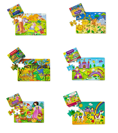 Anila's Children's Jigsaw Puzzle set with six designs, 25 pieces each, suitable for ages 3-8, on a 35x25 cm board.