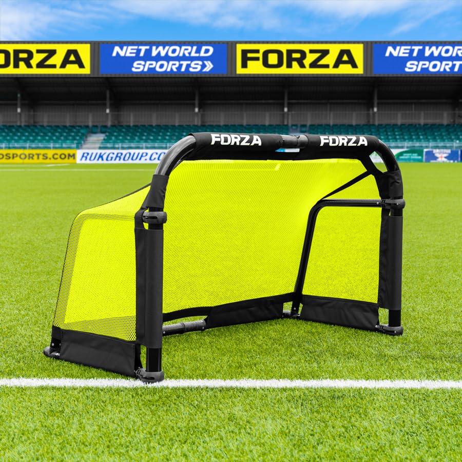FORZA POD Goal - PRO ALU50 Folding Football Goal | Fold-Away & Freestanding Target Goals | Carry Bag Included - Multiple Sizes & Colours (Yellow, 3ft x 2ft)
