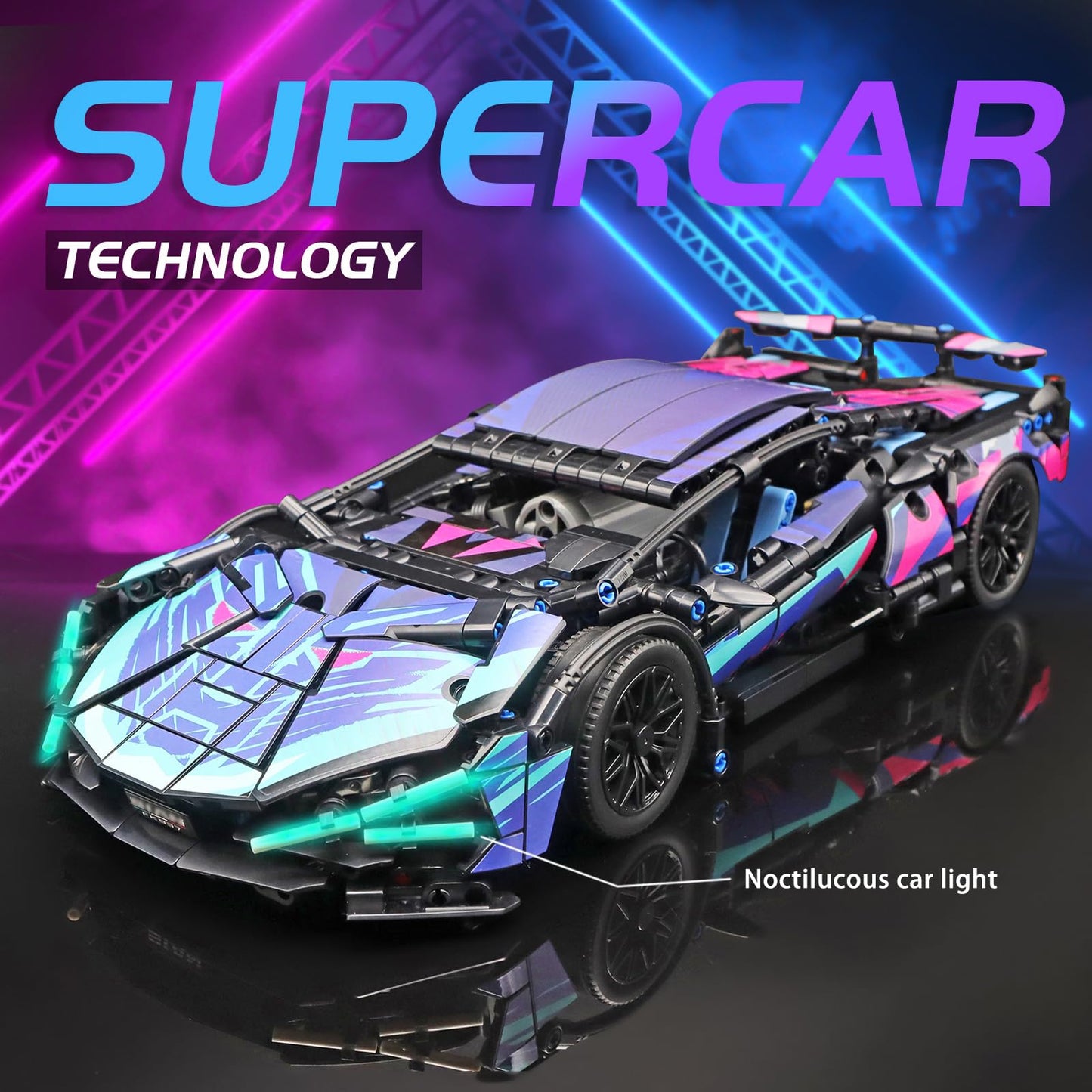 MOCBROPCS Remote Control Car Building Set, 1:14 Technical Sports Racing Car Building Kit, with Motors and Rechargeable Battery, Toys Gift for Adults & Boys Age 12+ (1314 PCS)