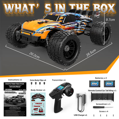HAIBOXING RC Cars 18858E,36 KM/H High Speed Remote Control Cars for Adults Kids,1:18 2.4GHz 4WD Off-Road RC Monster Truck，ALL Terrain Toys Vehicle with 2 Batteries, Xmas Gifts for Kid and Adults