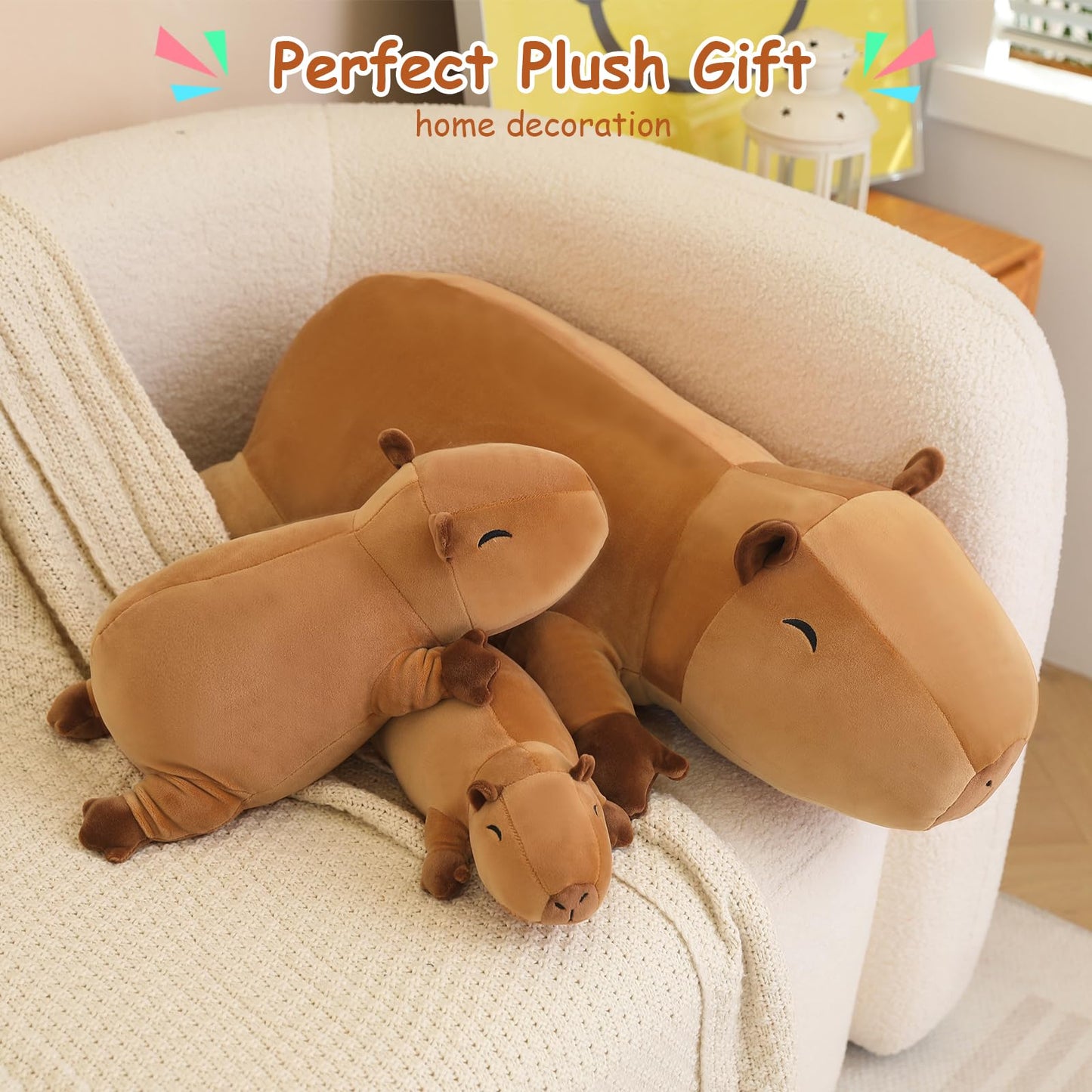 SQEQE Weighted Capybara Plush, Anxiety Relief Stuffed Animal, Soft Capybara Pillow Toy Gift for Kids & Adults, 25CM